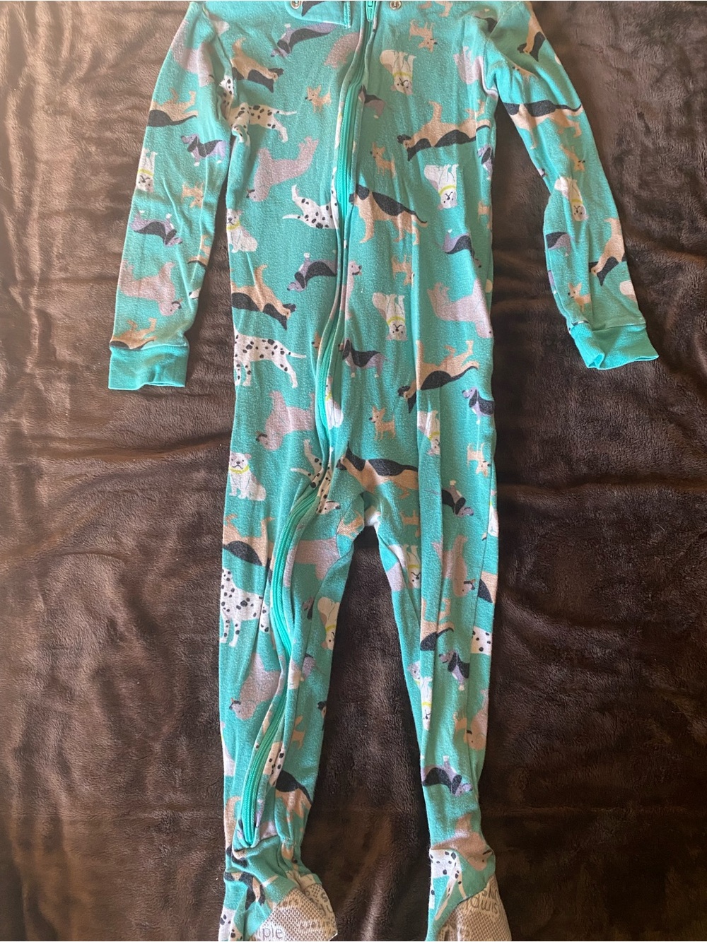 Simple Mint Green Dog-Print Footed One-Piece